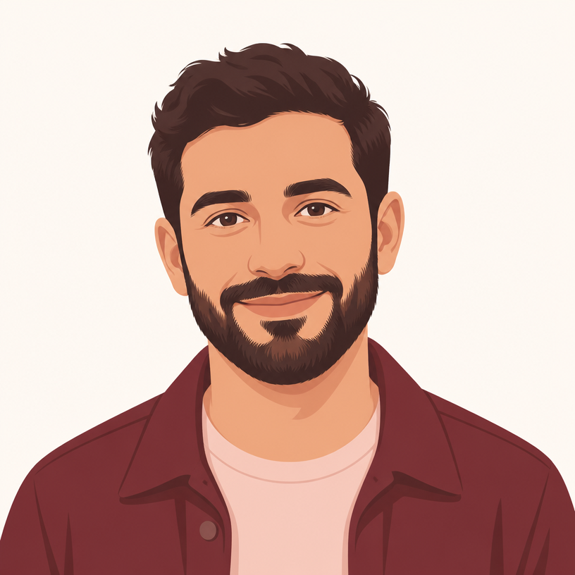 Illustrated portrait of Nikos, Backend Lead at Salon Director
