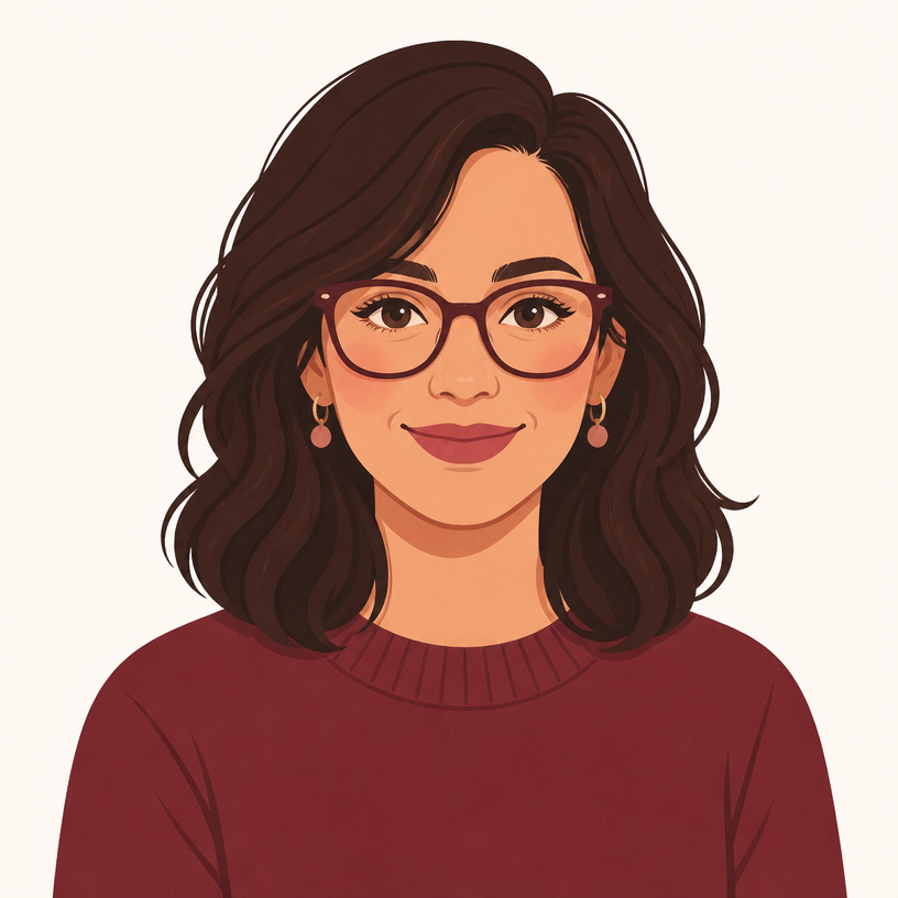 Illustrated portrait of Eleni, Head of Product at Salon Director