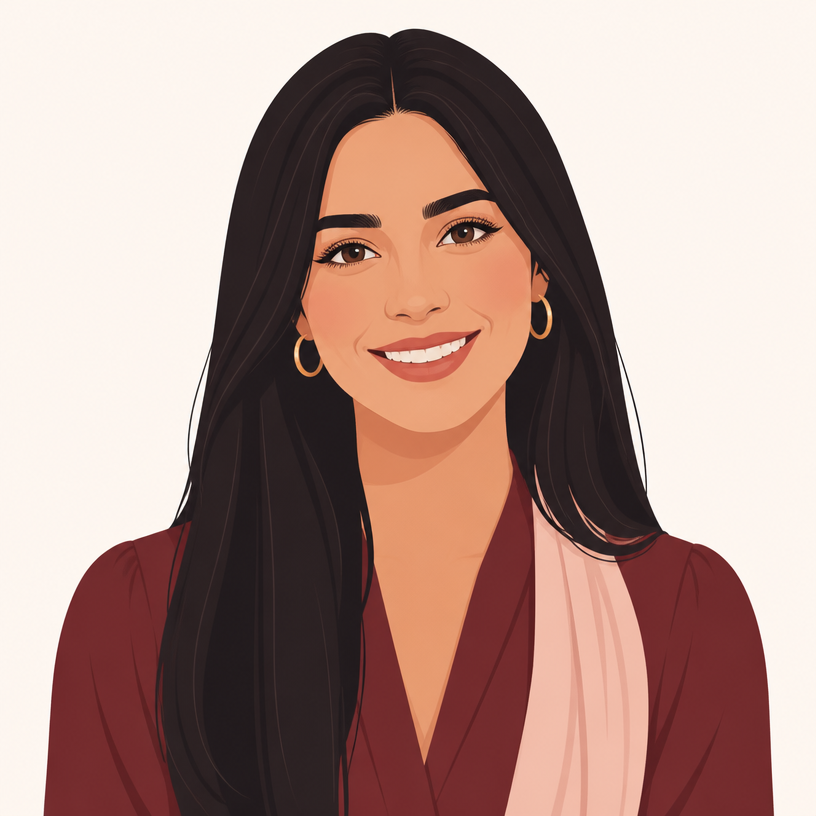 Illustrated portrait of Maria, Customer Success at Salon Director